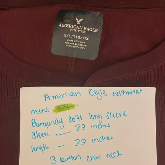 American eagle mens long sleeve maroon 1/4 button soft tee size xxl - Picture 14 of 14